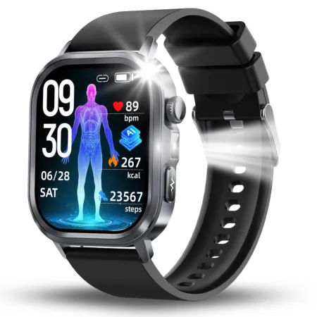 Smartwatch Męski Zegarek Angelo AT573 czarny Glukoza Rozmowy Ciśnienie EKG Amoled Puls Menu Pl